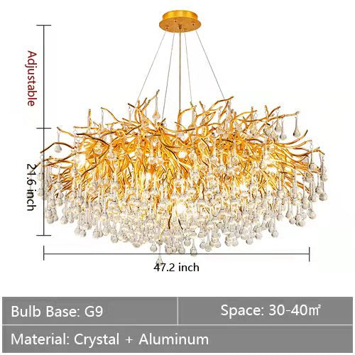 Stunning Tree Branch Crystal Chandelier with Clear Teardrop-shaped for Living/Dining Room-Chandeliers-Round D47.2”*H21.7”/18 Lights-Gold-Warm Light-Arialamps