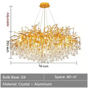 Stunning Tree Branch Crystal Chandelier with Clear Teardrop-shaped for Living/Dining Room-Chandeliers-Round D59.1”*H29.5”/24 Lights-Gold-Warm Light-Arialamps