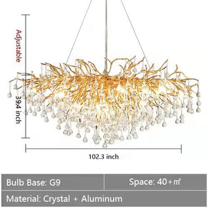Stunning Tree Branch Crystal Chandelier with Clear Teardrop-shaped for Living/Dining Room-Chandeliers-Rectangle L102.4”*W39.4”*H25.6”/25 Lights-Gold-Warm Light-Arialamps