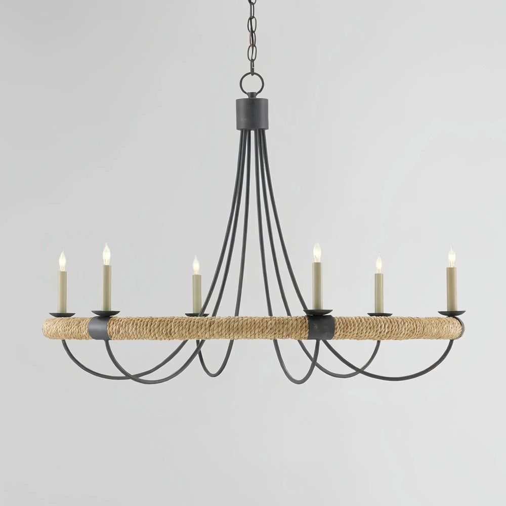 Sullivan Round Iron & Rope Chandelier 39" - Arialamps