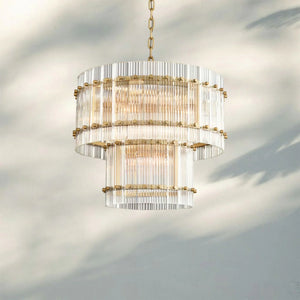 Sun Marco Modern Tierd Glass Round Chandelier-2-Tier Round 22''-Lacquered Brass-