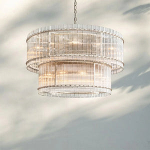 Sun Marco Modern Tierd Glass Round Chandelier-2-Tier Round 48"-Polished Nickel-