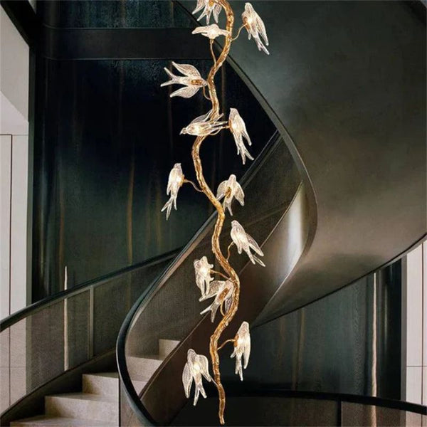 Swallow Glass Long Tree Branch Chandelier-chandeliers for dining room,chandeliers for stairways,chandeliers for foyer,chandeliers for bedrooms,chandeliers for kitchen,chandeliers for living room-108" H-Arialamps