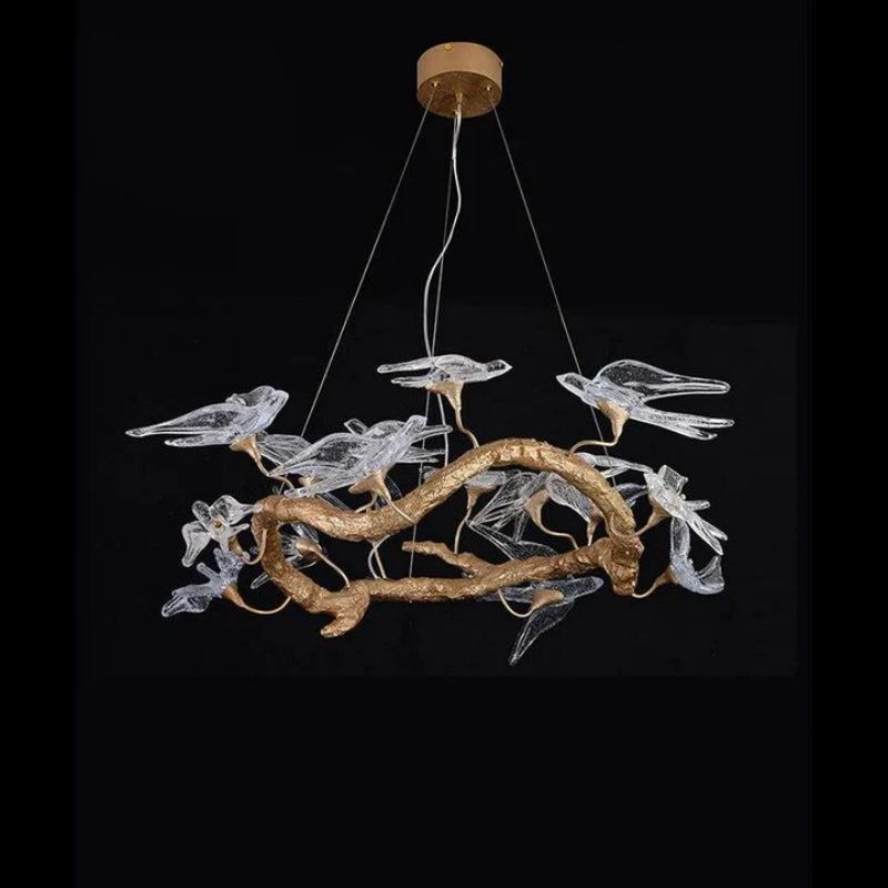 Swallow Glass Tree Branch Round Chandelier-chandeliers for dining room,chandeliers for stairways,chandeliers for foyer,chandeliers for bedrooms,chandeliers for kitchen,chandeliers for living room-Arialamps