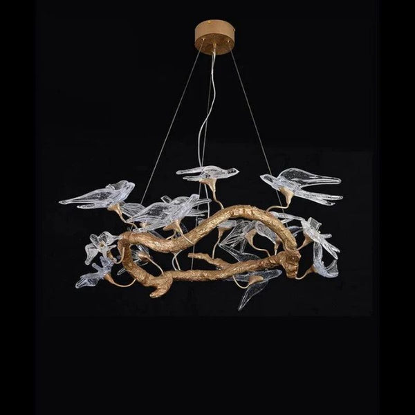 Swallow Glass Tree Branch Round Chandelier-chandeliers for dining room,chandeliers for stairways,chandeliers for foyer,chandeliers for bedrooms,chandeliers for kitchen,chandeliers for living room-Arialamps