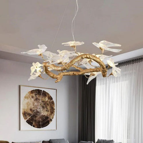 Swallow Glass Tree Branch Round Chandelier-chandeliers for dining room,chandeliers for stairways,chandeliers for foyer,chandeliers for bedrooms,chandeliers for kitchen,chandeliers for living room-23.6" D-Arialamps