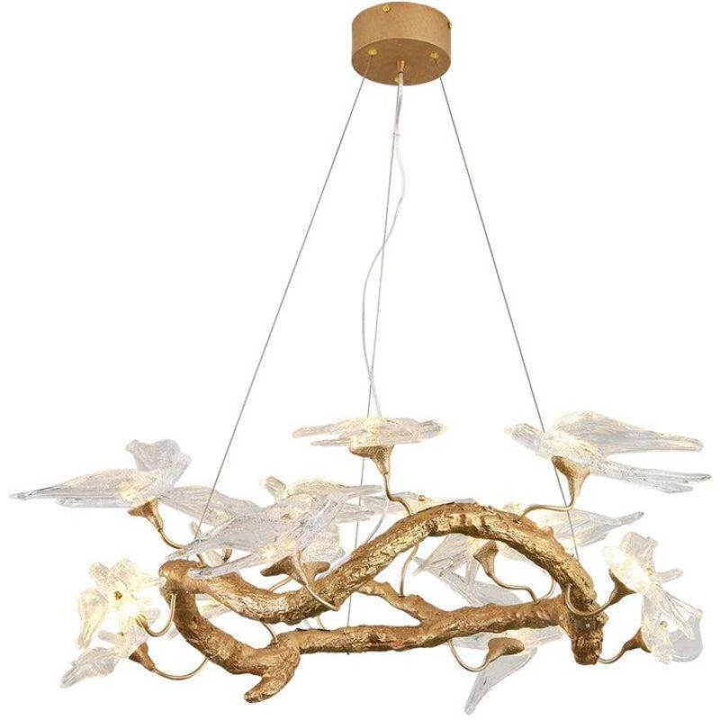 Swallow Glass Tree Branch Round Chandelier-chandeliers for dining room,chandeliers for stairways,chandeliers for foyer,chandeliers for bedrooms,chandeliers for kitchen,chandeliers for living room-Arialamps