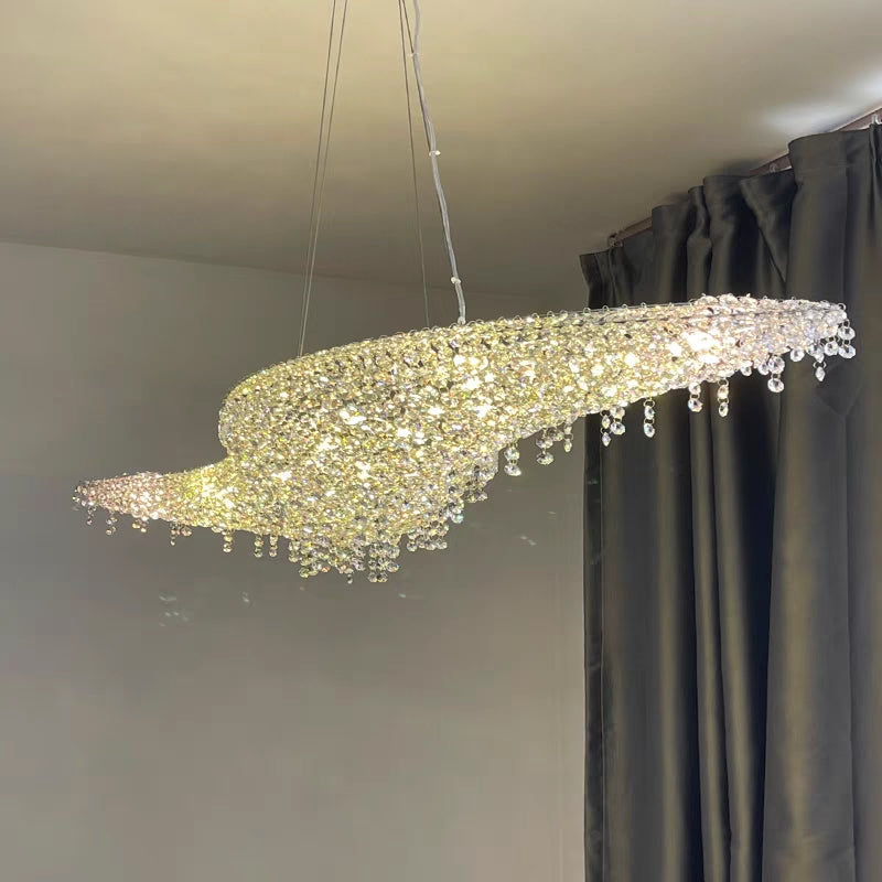 Luxury S-shaped Waved Clear Crystal Chandelier in Black/Blue for Dining Room/Living Room