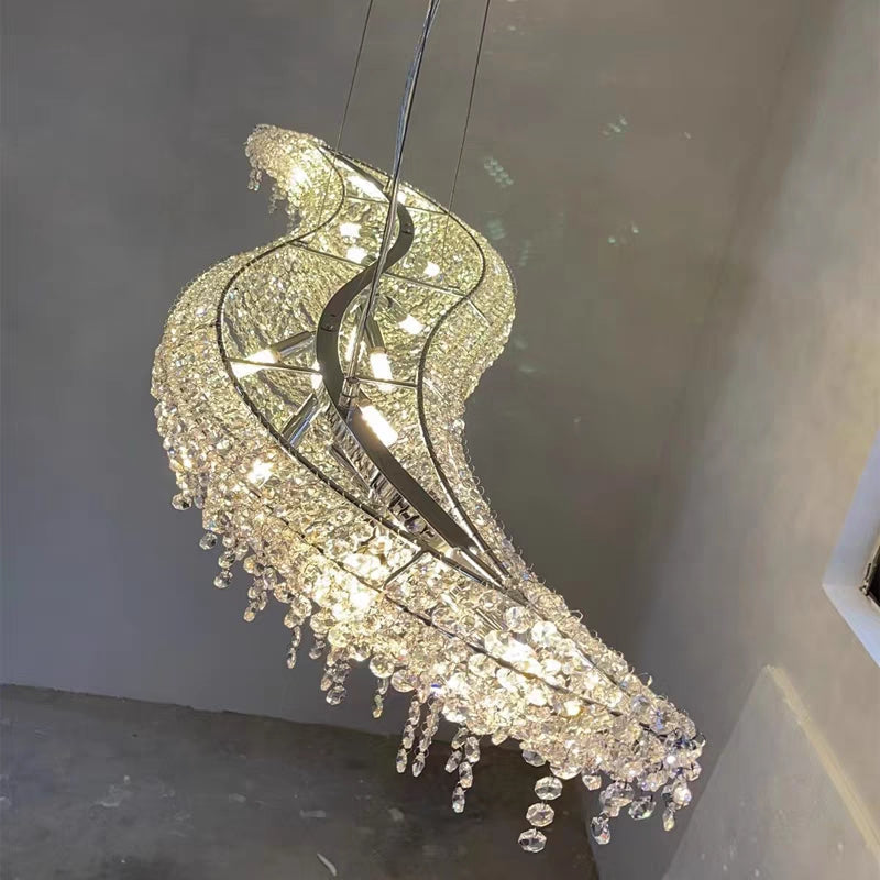 Luxury S-shaped Waved Clear Crystal Chandelier in Black/Blue for Dining Room/Living Room