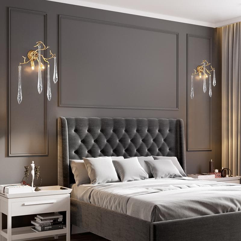 Teardrop Crystal Branch Brass Wall Sconce-W18" X D18" X H47"-Arialamps