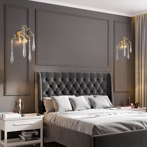 Teardrop Crystal Branch Brass Wall Sconce-Arialamps