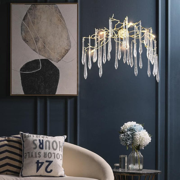 Teardrop Crystal Branch Brass Wall Sconce-Arialamps