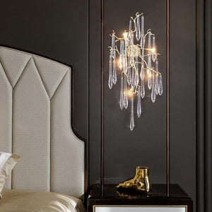 Teardrop Crystal Branch Brass Wall Sconce-Arialamps
