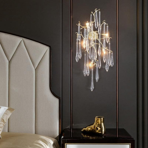 Teardrop Crystal Branch Brass Wall Sconce-Arialamps