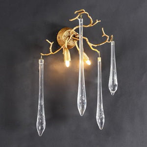 Teardrop Crystal Branch Brass Wall Sconce-W14" X D10" X H20"-Arialamps