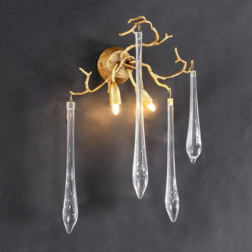 Teardrop Crystal Branch Brass Wall Sconce-W14" X D10" X H20"-Arialamps