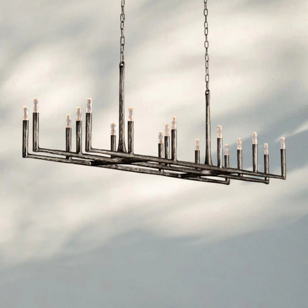 Thaddaus Hand-Forged Rectangle Chandelier 54'' 72''-96''-Bronze-