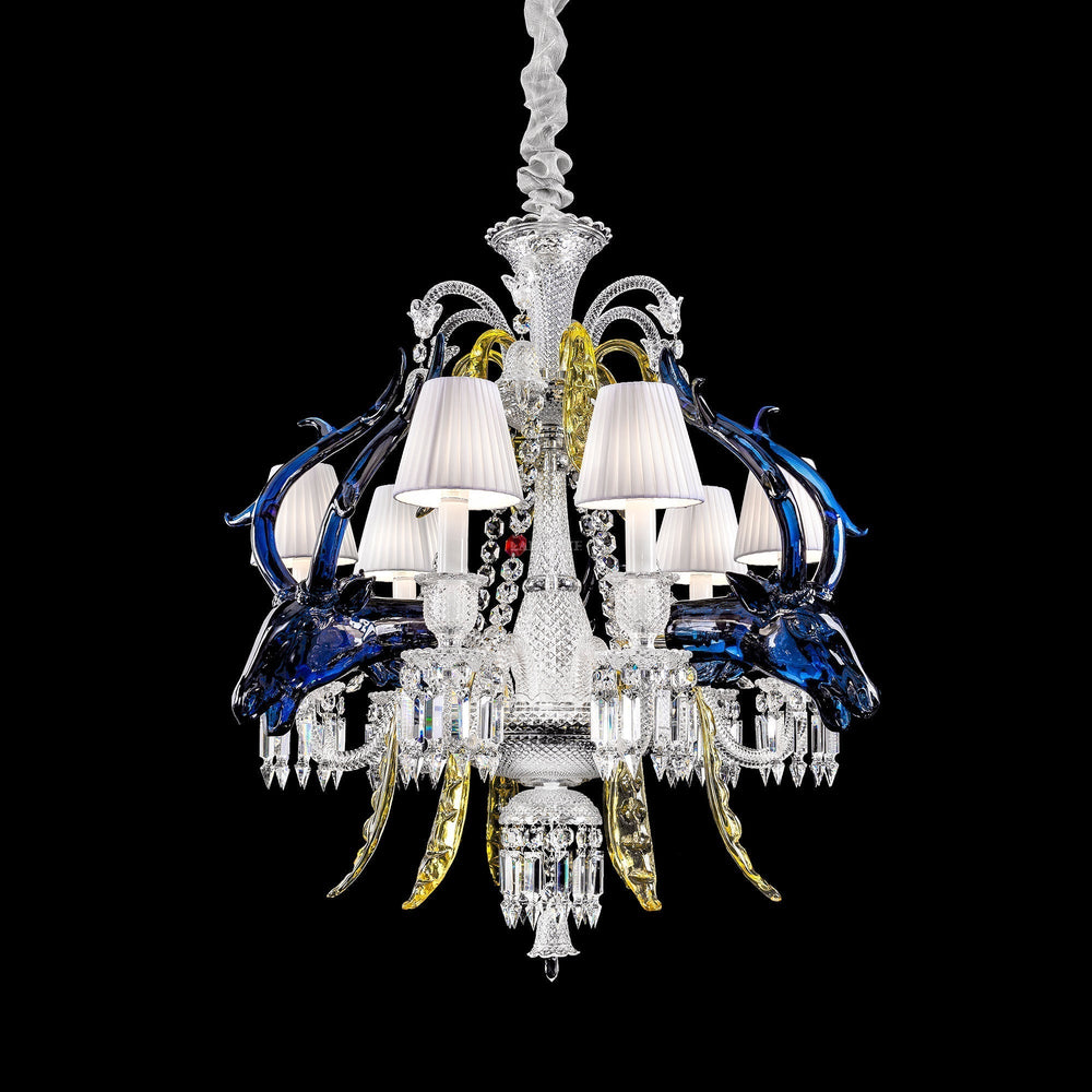 Traditional Colorful Candle Branch Blue Deer Crystal Chandelier for Living Room/Dining Room-Chandeliers-6 Lights: D29.5"*H33.5"-Warm Light-Arialamps