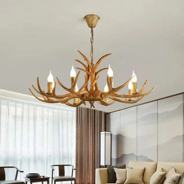 Vintage Rustic Resin Antler Candelabra Chandelier for Living Room / Restaurant / Cafe / Bar - Arialamps