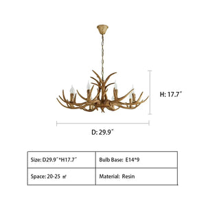 Vintage Rustic Resin Antler Candelabra Chandelier for Living Room / Restaurant / Cafe / Bar - Arialamps