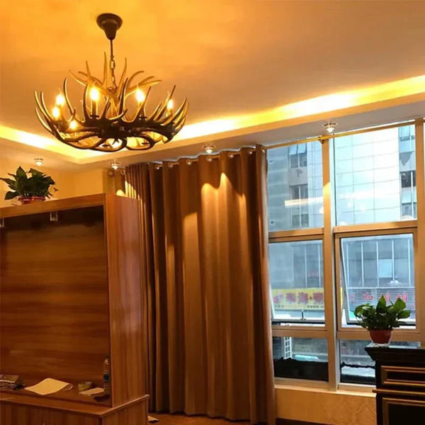 Vintage Rustic Resin Antler Candelabra Chandelier for Living Room / Restaurant / Cafe / Bar - Arialamps