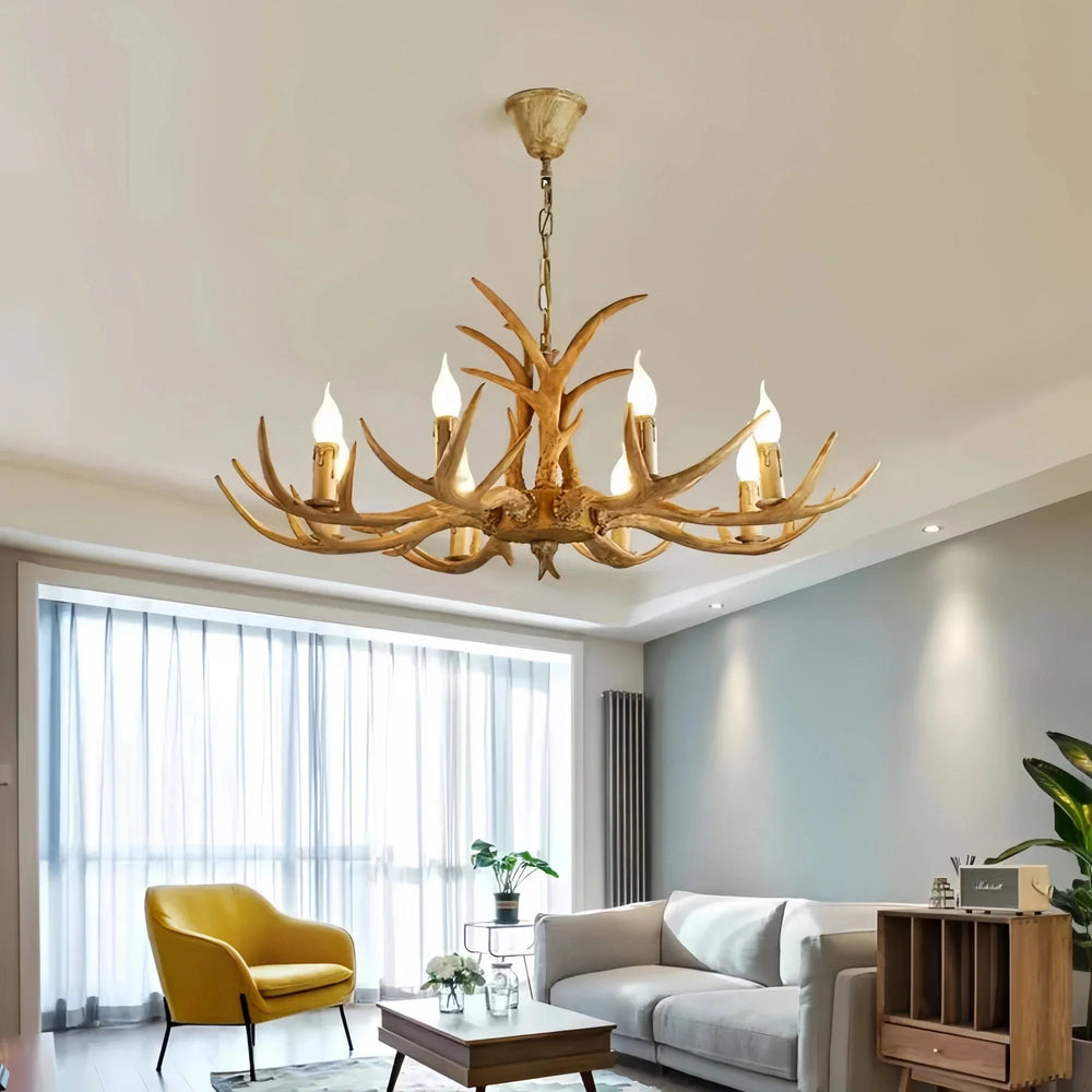 Vintage Rustic Resin Antler Candelabra Chandelier for Living Room / Restaurant / Cafe / Bar - Arialamps