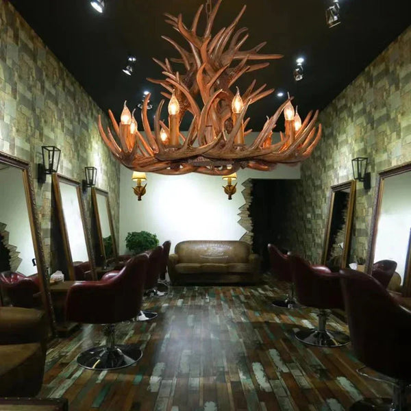 Vintage Rustic Resin Antler Candelabra Chandelier for Living Room / Restaurant / Cafe / Bar - Arialamps