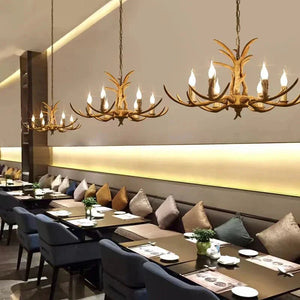 Vintage Rustic Resin Antler Candelabra Chandelier for Living Room / Restaurant / Cafe / Bar - Arialamps