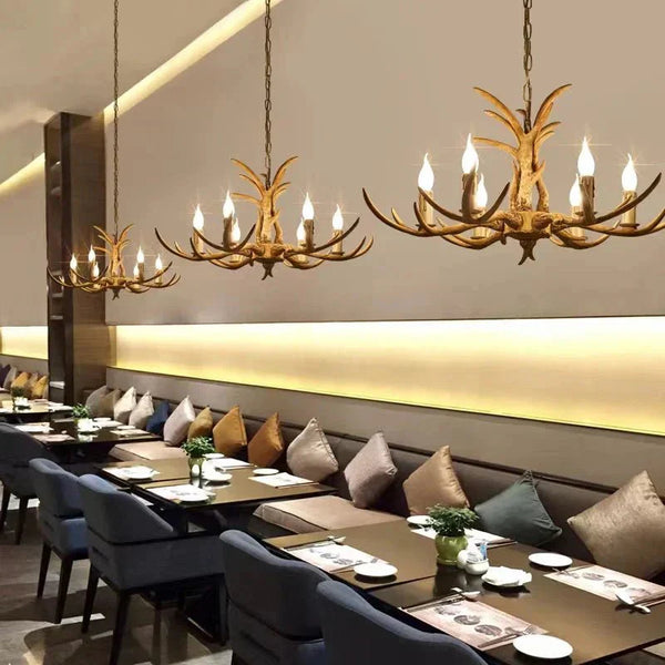Vintage Rustic Resin Antler Candelabra Chandelier for Living Room / Restaurant / Cafe / Bar - Arialamps