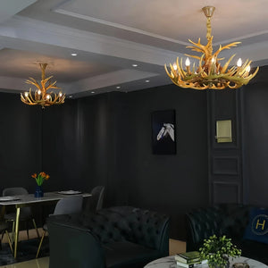 Vintage Rustic Resin Antler Candelabra Chandelier for Living Room / Restaurant / Cafe / Bar - Arialamps
