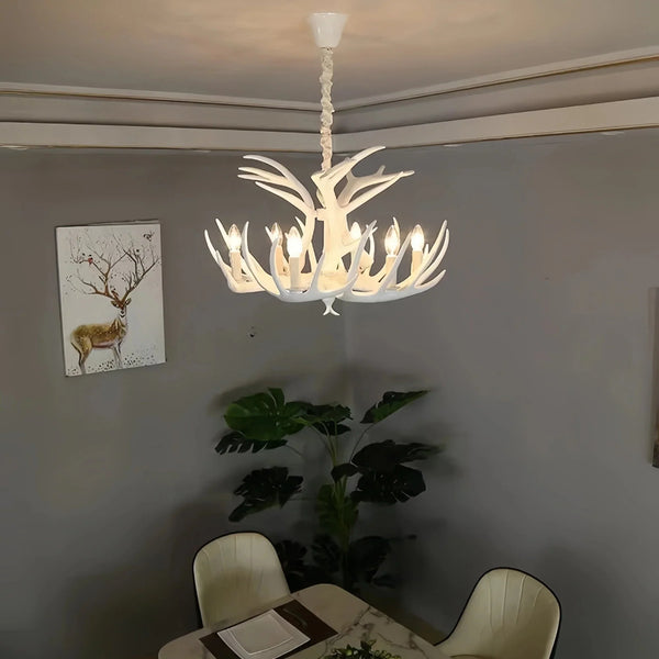 Vintage Rustic Resin Antler Candelabra Chandelier for Living Room / Restaurant / Cafe / Bar - Arialamps