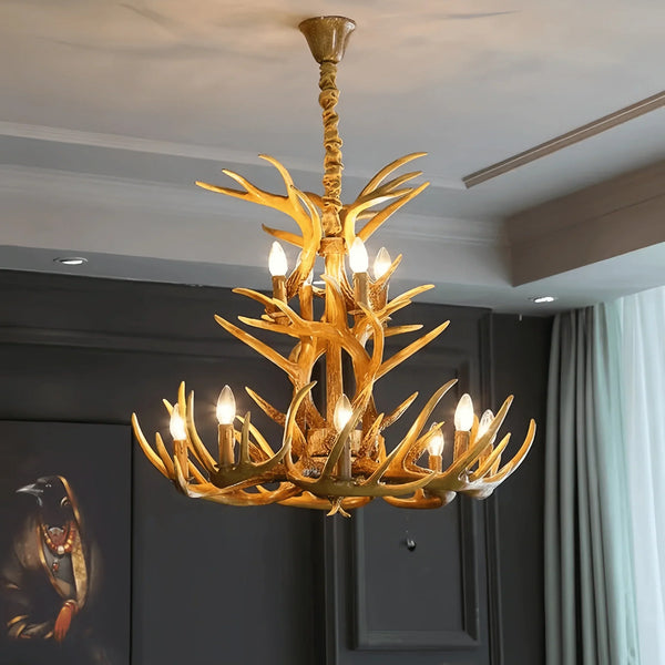 Vintage Rustic Resin Antler Candelabra Chandelier for Living Room / Restaurant / Cafe / Bar - Arialamps
