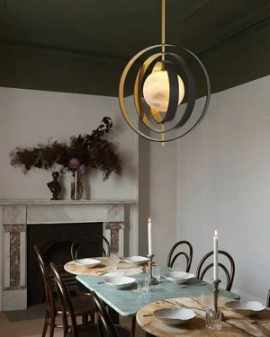 White Alabaster Round Ceiling Pendant Lamp - Gold & Bronze Rotatable Ring - Arialamps