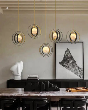 White Alabaster Round Ceiling Pendant Lamp - Gold & Bronze Rotatable Ring - Arialamps