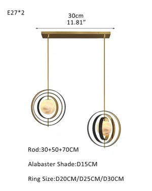 White Alabaster Round Ceiling Pendant Lamp - Gold & Bronze Rotatable Ring - Arialamps