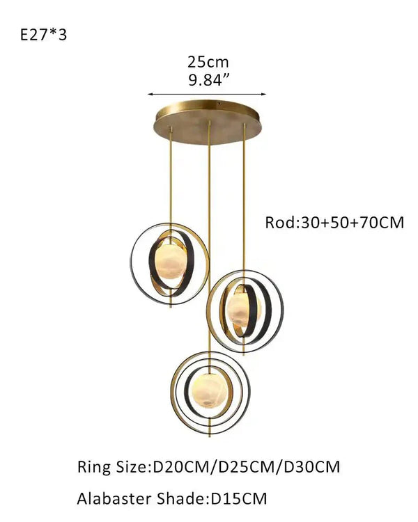 White Alabaster Round Ceiling Pendant Lamp - Gold & Bronze Rotatable Ring - Arialamps