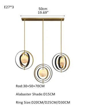 White Alabaster Round Ceiling Pendant Lamp - Gold & Bronze Rotatable Ring - Arialamps