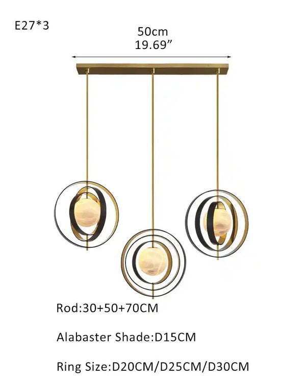 White Alabaster Round Ceiling Pendant Lamp - Gold & Bronze Rotatable Ring - Arialamps