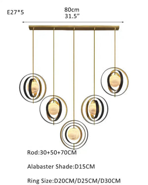 White Alabaster Round Ceiling Pendant Lamp - Gold & Bronze Rotatable Ring - Arialamps