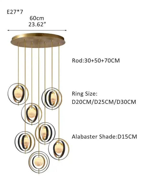 White Alabaster Round Ceiling Pendant Lamp - Gold & Bronze Rotatable Ring - Arialamps