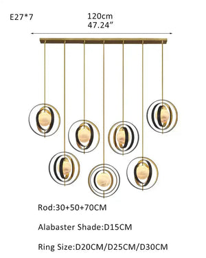 White Alabaster Round Ceiling Pendant Lamp - Gold & Bronze Rotatable Ring - Arialamps