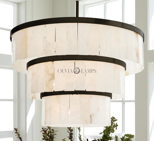 Windham Alabaster 3 Tier Chandelier-chandelier-Black-Arialamps