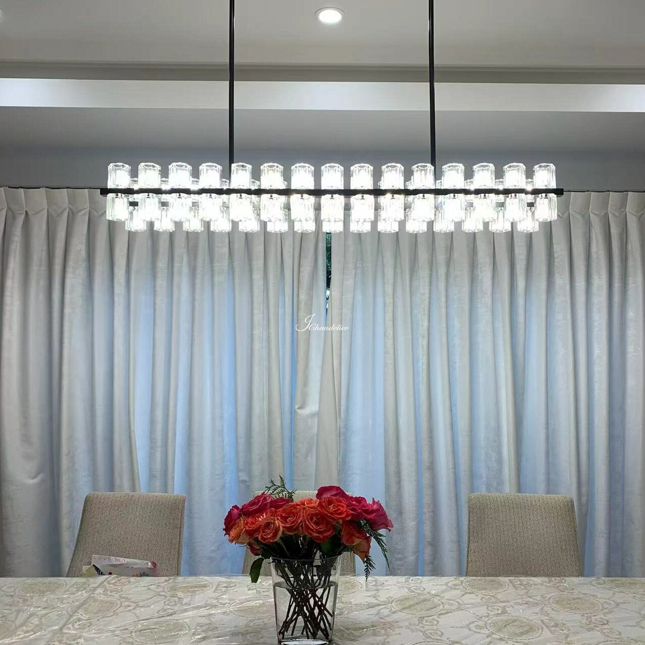 Arcachen Crystal Rectangular Chandelier 54"